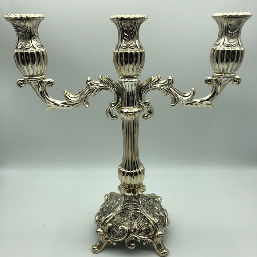 F.B. Rogers silver plated 3 light breakdown candelabra, original box